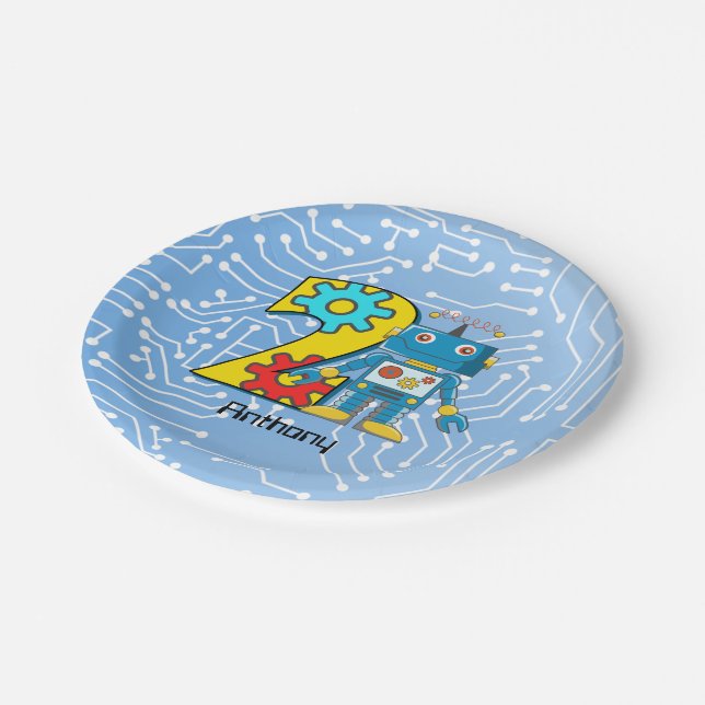 Robot 2nd Birthday Custom Paper Plate (Angled)