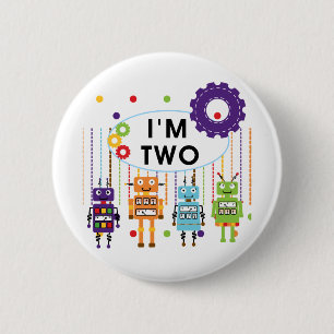 Robot 2nd Birthday tshirts and Gifts 2 Inch Round Button
