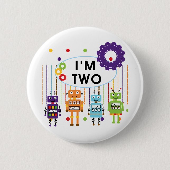 Robot 2nd Birthday tshirts and Gifts 2 Inch Round Button (Front)
