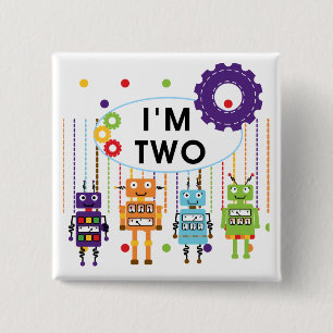 Robot 2nd Birthday tshirts and Gifts 2 Inch Square Button