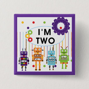 Robot 2nd Birthday tshirts and Gifts 2 Inch Square Button