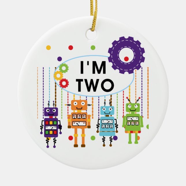 Robot 2nd Birthday tshirts and Gifts Ceramic Ornament (Front)