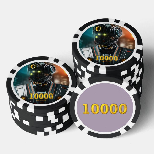 Robot 3 black gold 10000 striped poker chip (Stack)