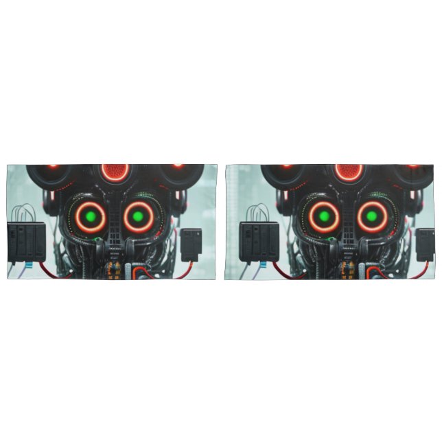 Robot 3 grey king pillowcases pair (Front-Set)