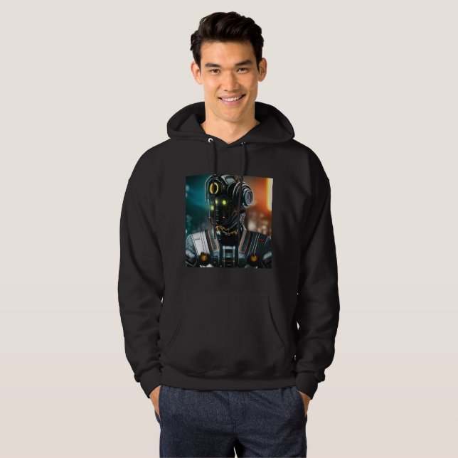  Robot 3 men black hooded sweatshirt (Front Full)