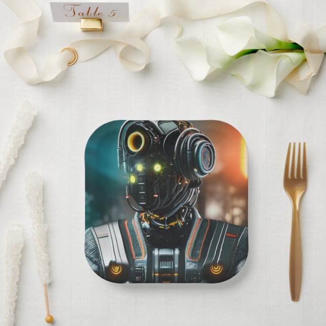 Robot 3 square paper plates (Wedding)