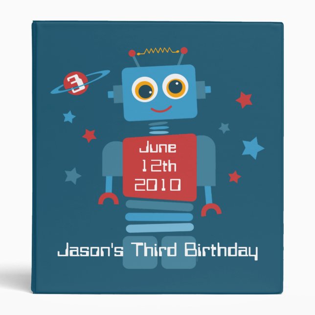 Robot 3rd Birthday Keepsake Photo Binder (Front)