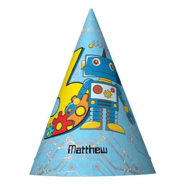 Robot 3rd Birthday Party Hat (Front)