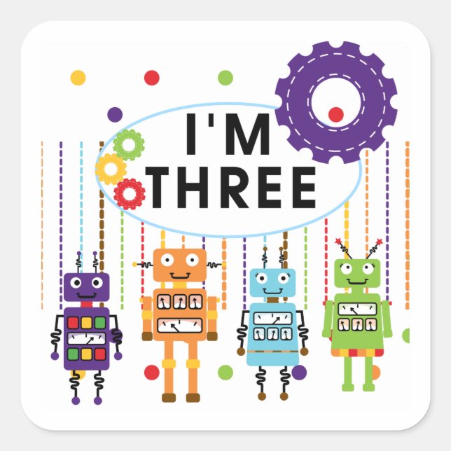 Robot 3rd Birthday T shirts and Gifts Square Sticker (Front)