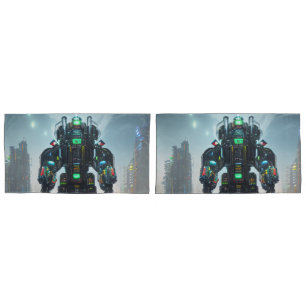 Robot 4 grey king pillowcases pair
