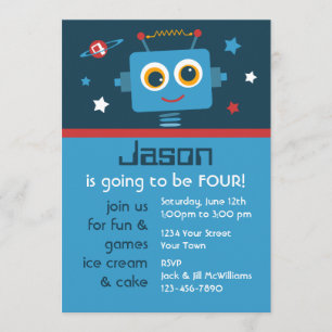 Robot 4th Birthday Custom Invitations
