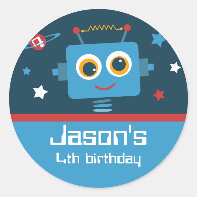 Robot 4th Birthday Custom Stickers (Front)