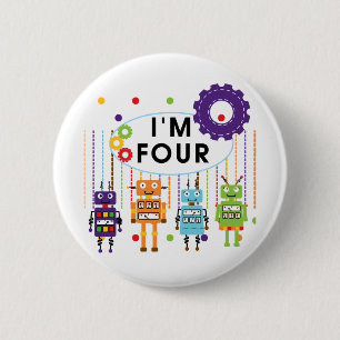 Robot 4th Birthday Tshirts and Gifts 2 Inch Round Button
