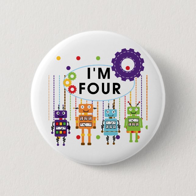 Robot 4th Birthday Tshirts and Gifts 2 Inch Round Button (Front)