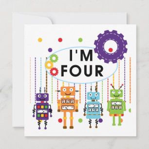 Robot 4th Birthday Tshirts and Gifts Card