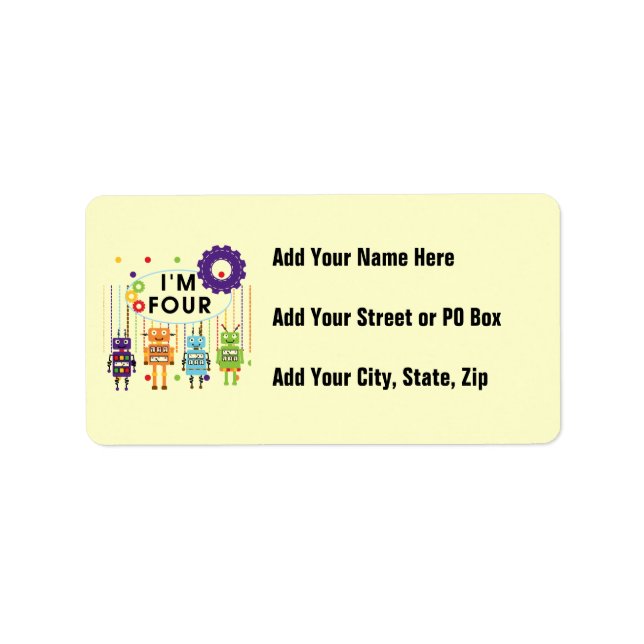 Robot 4th Birthday Tshirts and Gifts Label (Front)