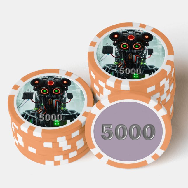 Robot 5 orange 5000 striped poker chip (Stack)