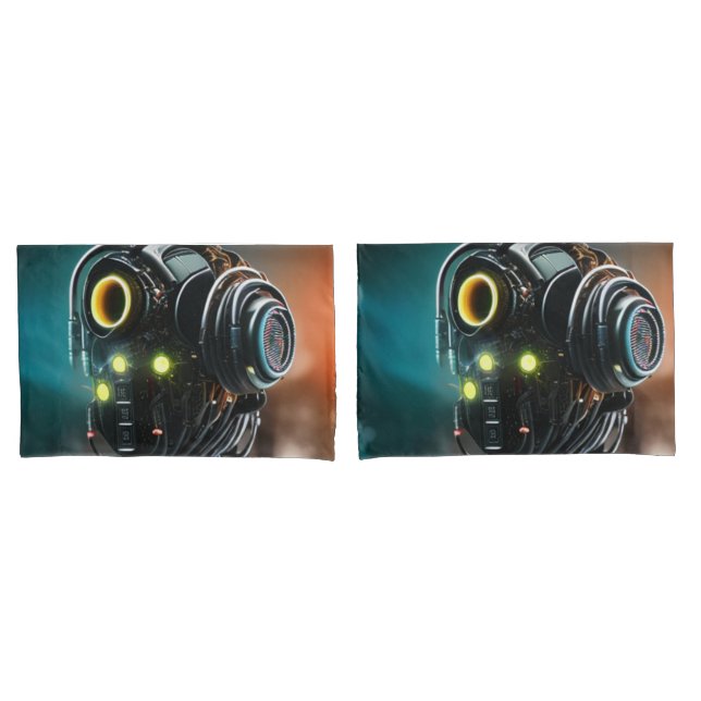 Robot 5 white standard pillowcases pair (Front-Set)