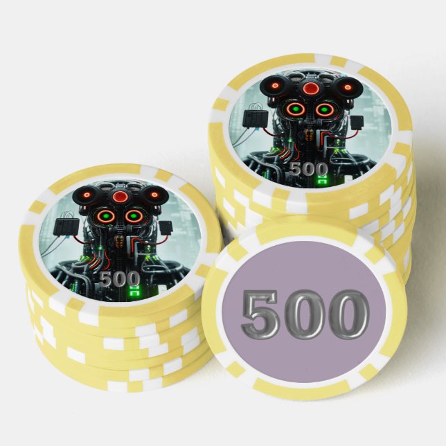 Robot 5 yellow 500 striped poker chip (Stack)