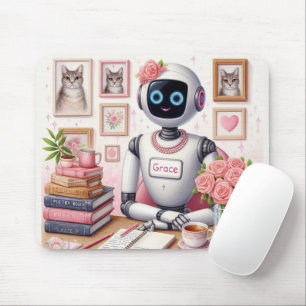 Robot AI Assistant Grace Girly Tech Mouse Pad