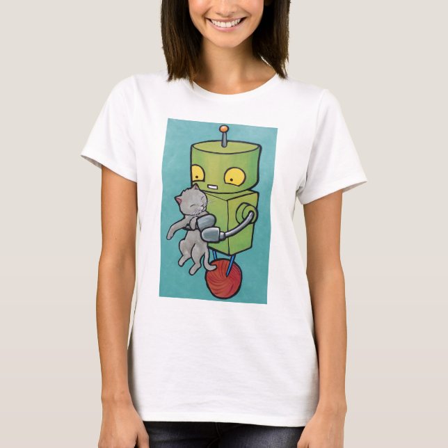 Robot and Grey Kitty T-Shirt (Front)