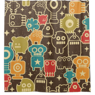 Robot and monsters modern seamless pattern in retr