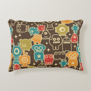 Robot and monsters modern seamless pattern in retr accent pillow