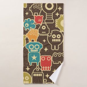 Robot and monsters modern seamless pattern in retr bath towel