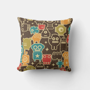 Robot and monsters modern seamless pattern in retr throw pillow