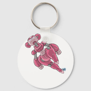 Robot Anime Girl Pink Sticker Keychain