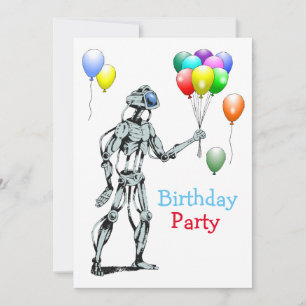 Robot avec ballons Invitation d'anniversaire