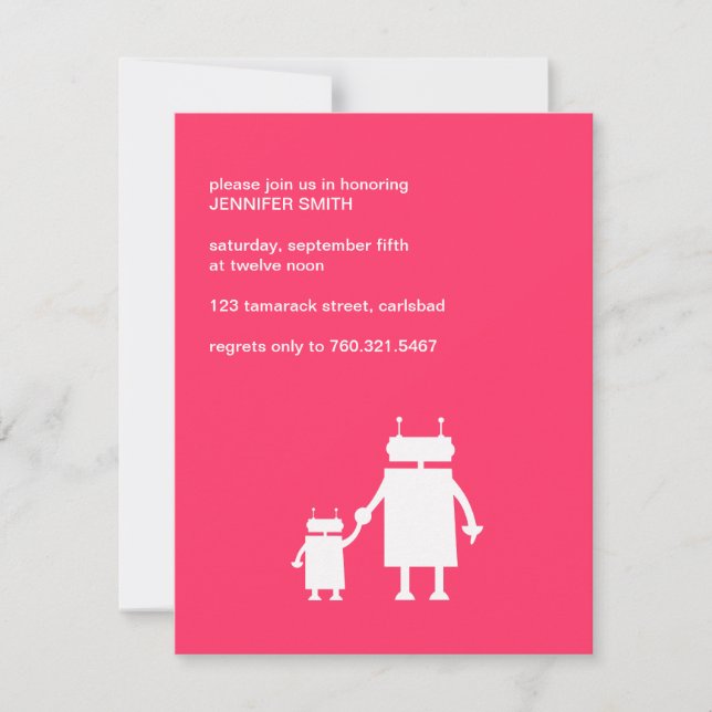 Robot Baby Girl Shower Invite (Front)