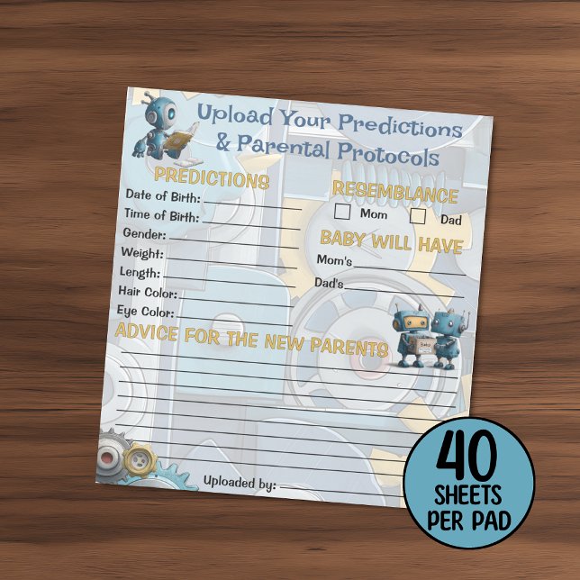 Robot Baby Shower Predictions & Advice Game Notepad (Creator Uploaded)