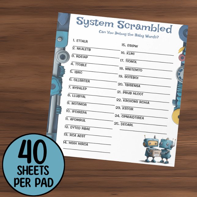 Robot Baby Shower Word Scramble Activity Pad (Creator Uploaded)