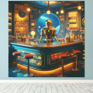 Robot Bartender in Interstellar Space Age Dive Bar Canvas Print