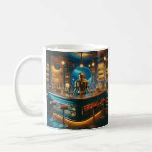 Robot Bartender in Interstellar Space Age Dive Bar Coffee Mug