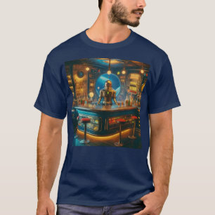 Robot Bartender in Interstellar Space Age Dive Bar T-Shirt