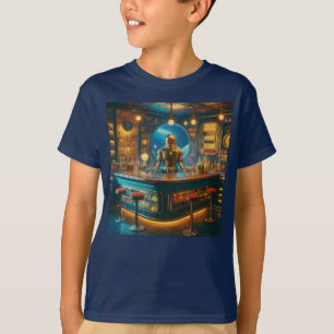 Robot Bartender in Interstellar Space Age Dive Bar T-Shirt