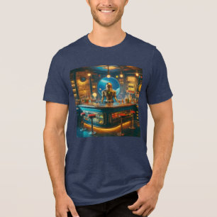 Robot Bartender in Interstellar Space Age Dive Bar Tri-Blend Shirt