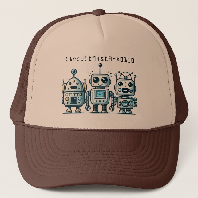 robot baseball three cool robots trucker hat (Front)