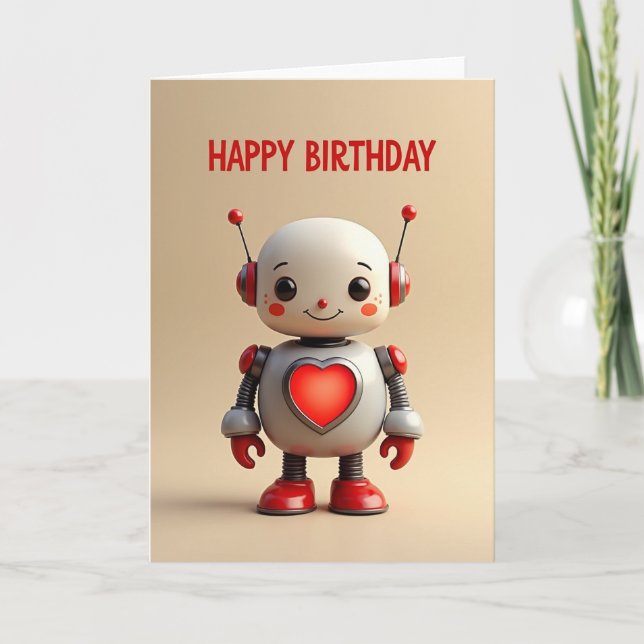 Robot Birthday Heart Card (Front)