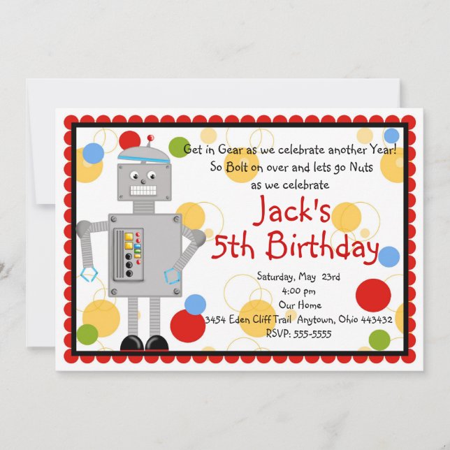 Robot  Birthday Invitation (Front)