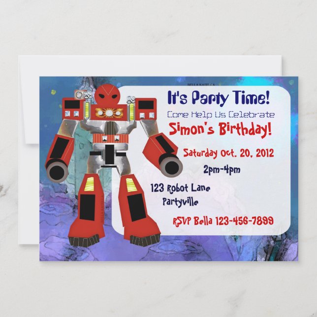 Robot Birthday Invitation (Front)