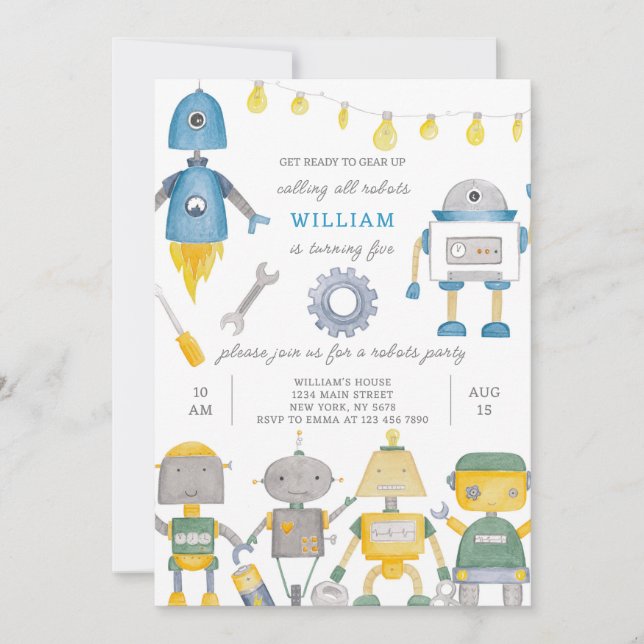 Robot Birthday Invitation (Front)