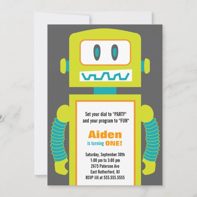 Robot Birthday Invitation (Front)