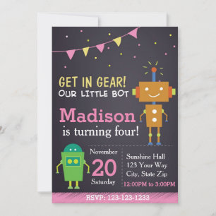 Robot Birthday Invitation (girl)