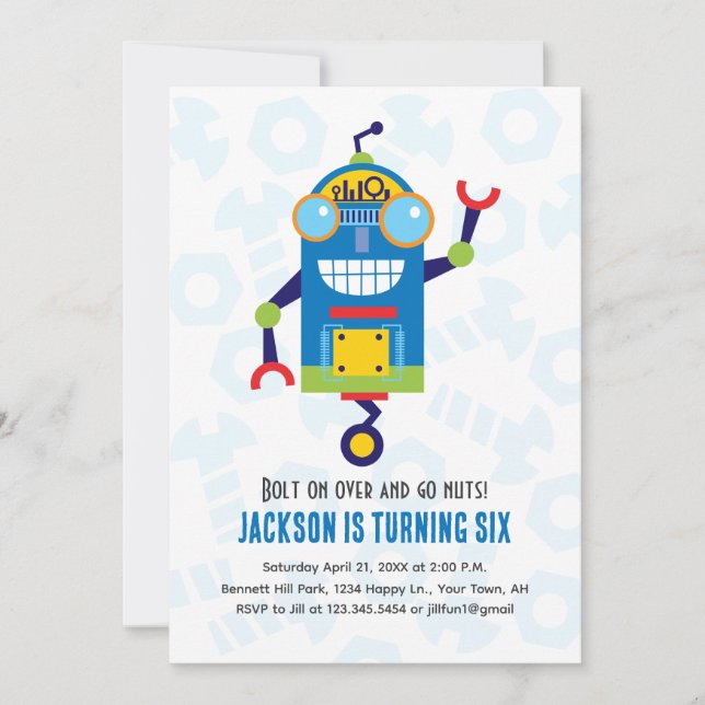 Robot Birthday Invitation robots (Front)