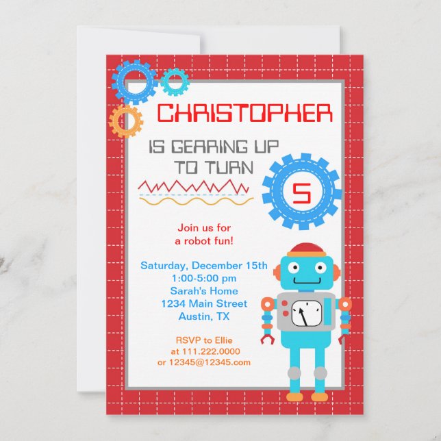 Robot Birthday Invitations (Front)