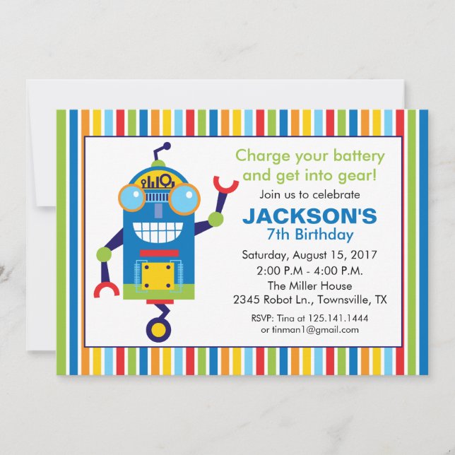 Robot Birthday Party Invitation (Front)