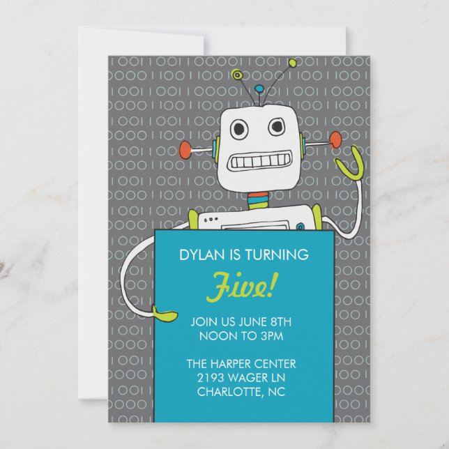 Robot Birthday Party Invitation (Front)